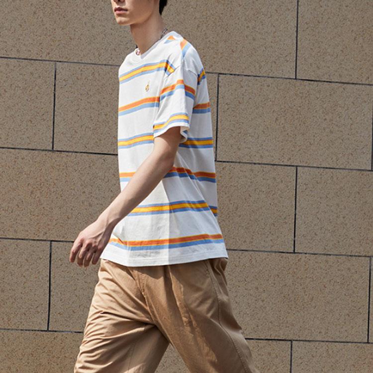 Li Ning Cf Mars Sports Fashion Series Alien Relic Striped Loose Short Sleeve T-Shirt Men Tops Orange AHSR724-3