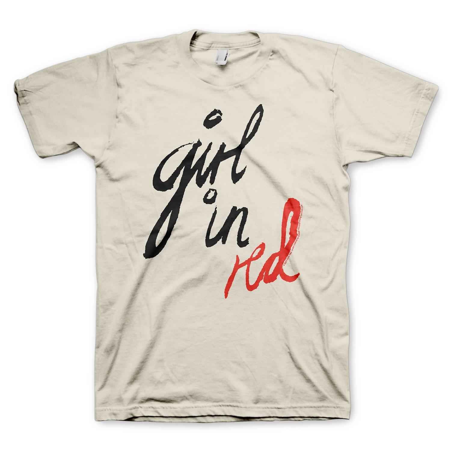 Mens Girl In Red Cursive T-shirt Large Cream S