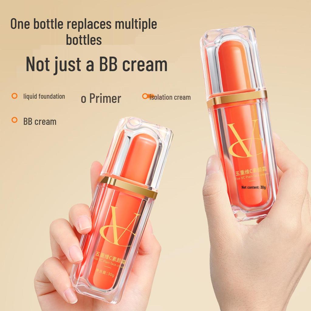 Five-Fold Vitamin C Bare-Faced Natural Cream: Long-Lasting, Waterproof, Non-Fake Whitening, and Easy-to-Apply Concealer-Base.