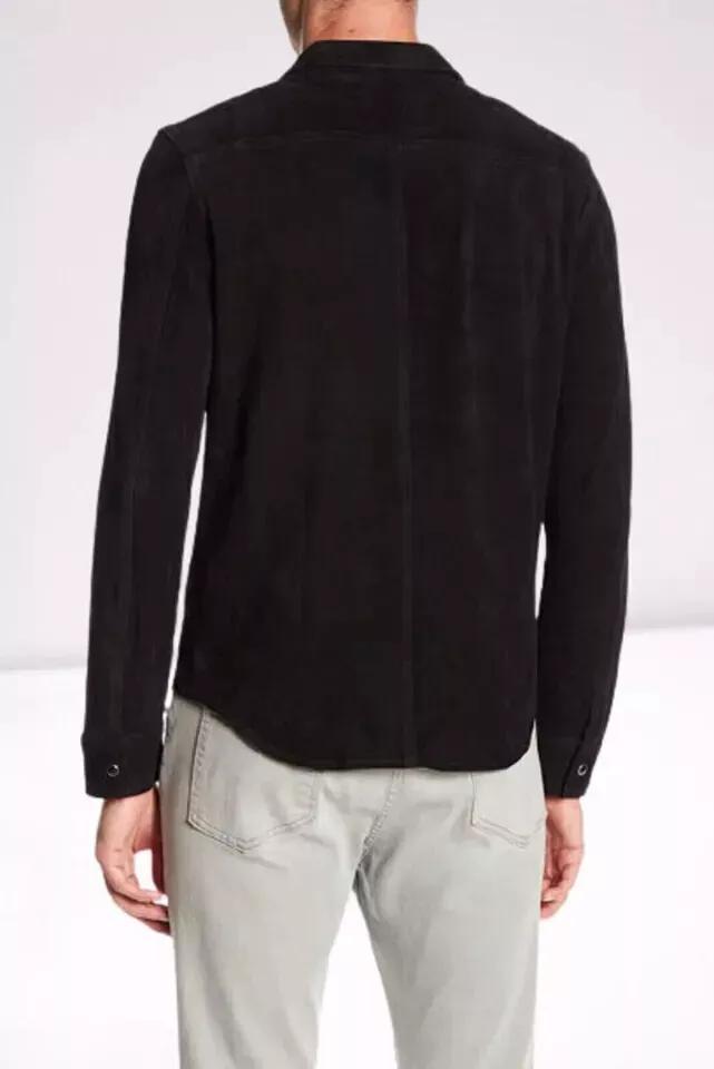 Handmade Casual Party Formal Stylish Mens Black Pure Soft Suede Leather Shirt