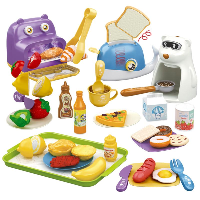 

Пятизвездочная имитационная кухня Мелкая бытовая техника Духовка Кофемашина Хлебопечка Завтрак Костюм Кулинария Еда Игровые игрушки белый/фиолетовый
