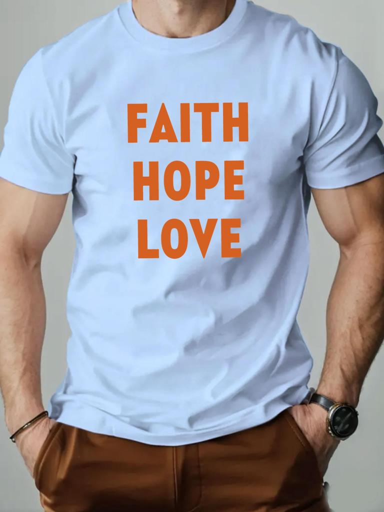 Mens cotton Tshirt FAITH HOPE LOVE summer round neck short sleeve graphic breathable fashion casual Tshirt