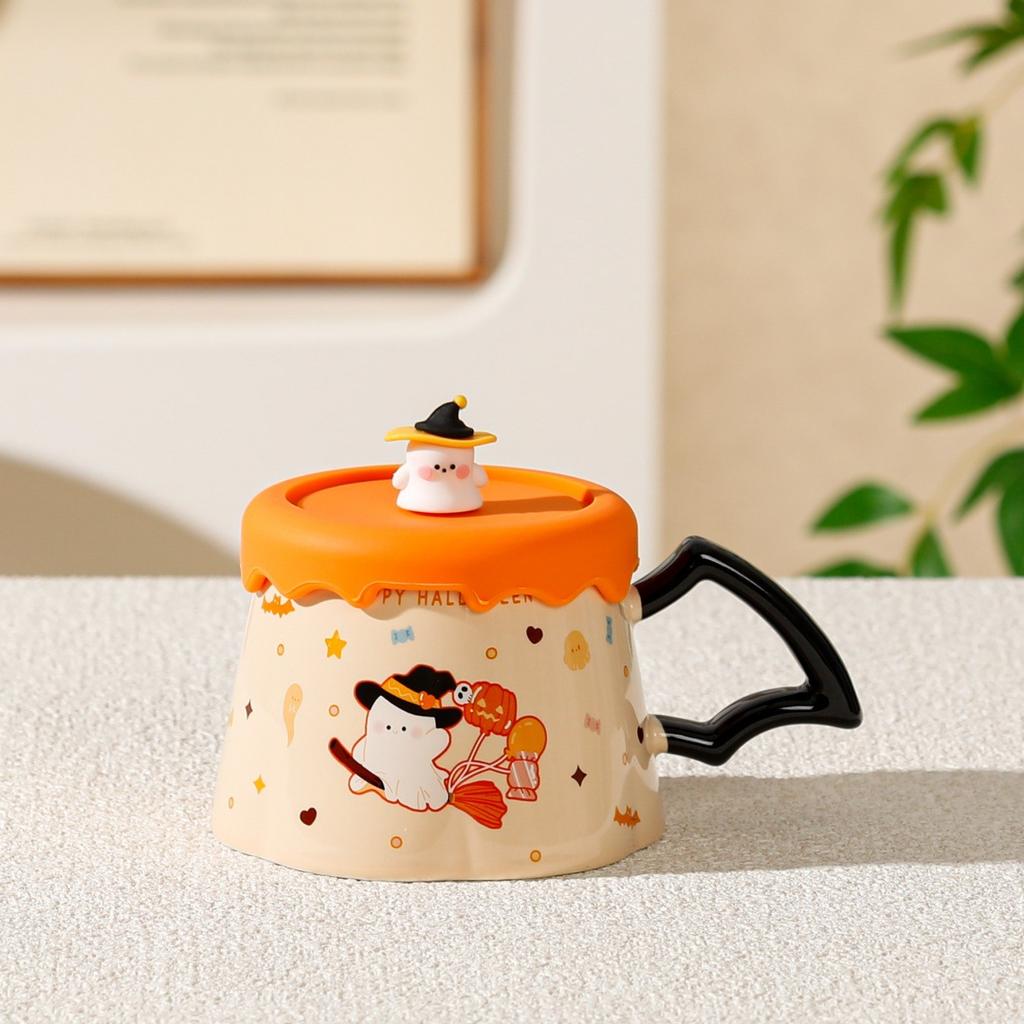 Magic ghost mug with lid cute water cup set dust-proof household ceramic cup high-value water cup