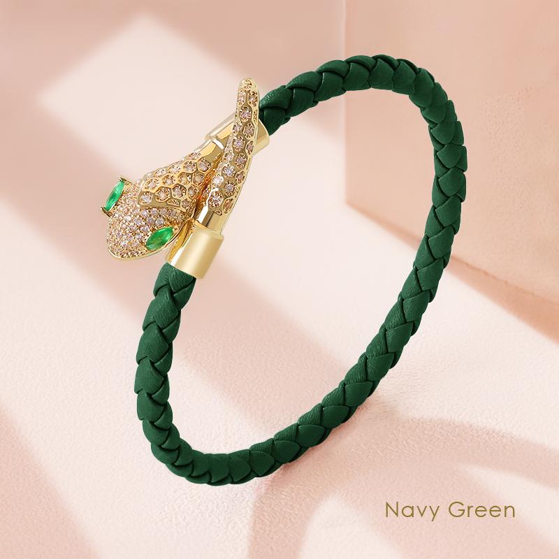 High Quality Snake Head Open Bracelets for Women New Trendy Genuine Braided Leather Bracelet Jewelry Gift Fashion Accessories