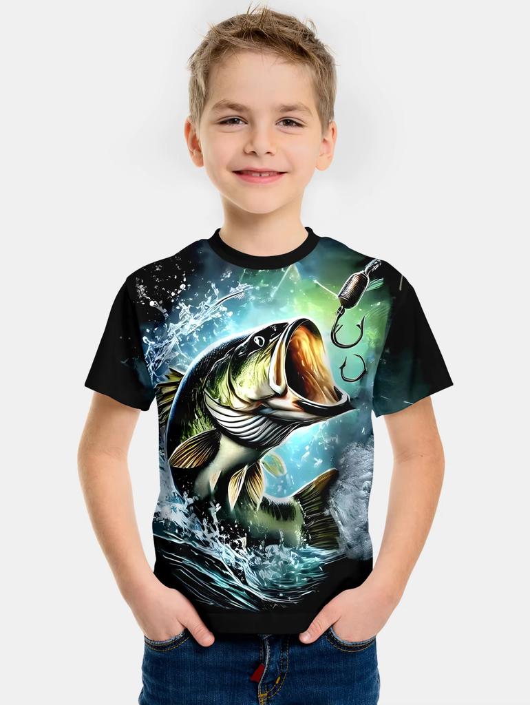 Boys Clothes Fish Pattern 3D Print T-Shirt Summer New Style Children's Fishing Shirt Casual Short Sleeve Fashion Streetwear Top