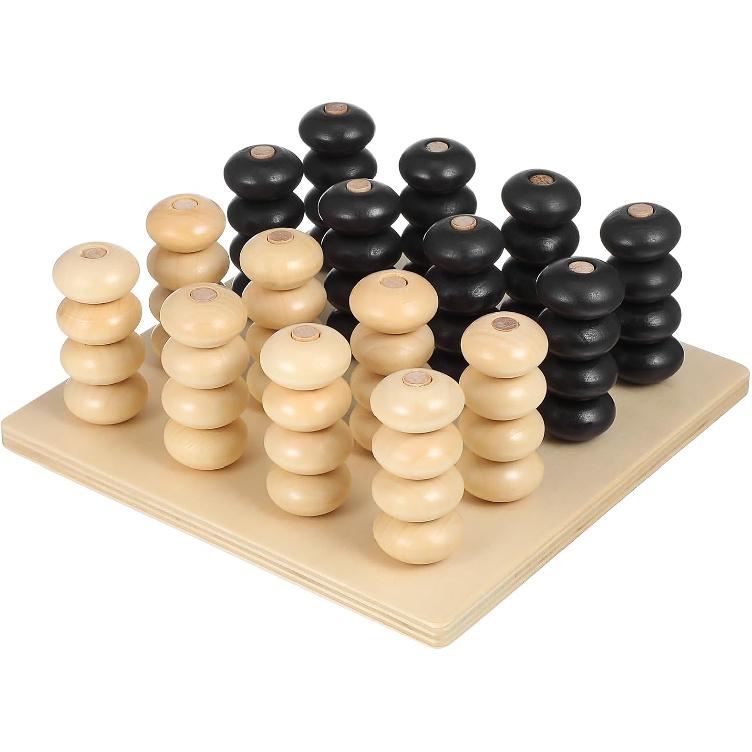 Wooden Board Game 1 Set Logical Training Toy Brain Teaser Toys 3D Four In a Row Game Table Games Brain Teaser Chess Puzzle for Desktop Aldult