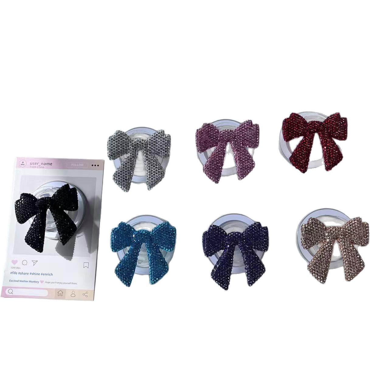 Chic Rhinestone Bowknot Phone Ring Holder with Airbag Design Transparent Full Rhinestone Bowknot Black