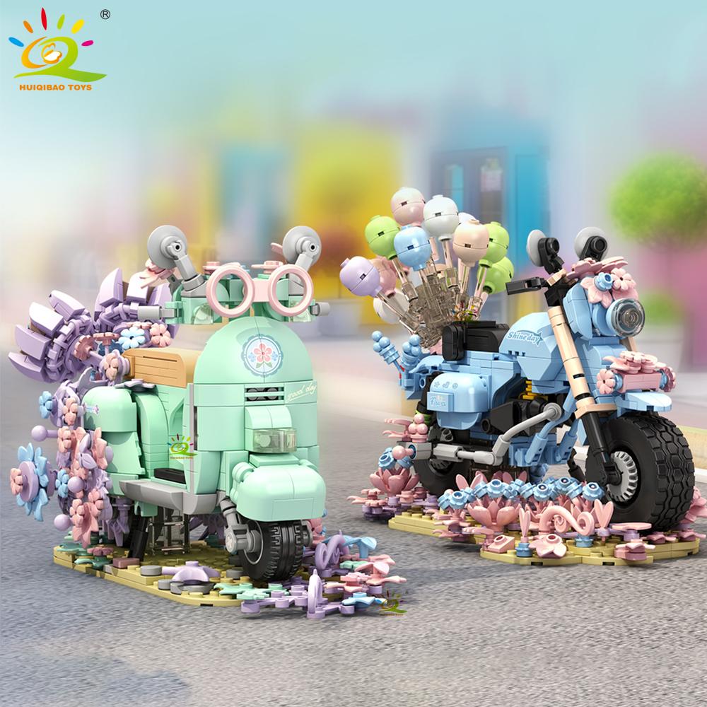 HUIQIBAO MOC Balloon Motorcycle Model Building Block Motorbike Car Brick Toy Home Desk DIY Decoration Assemble Game for Children