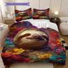 Sloth Pattern Bedding Quilt Set Quilt Cover Pillowcase Home Decoration Birthday Gift (1 * Duvet Cover + 2 * Pillowcase, Without Core)