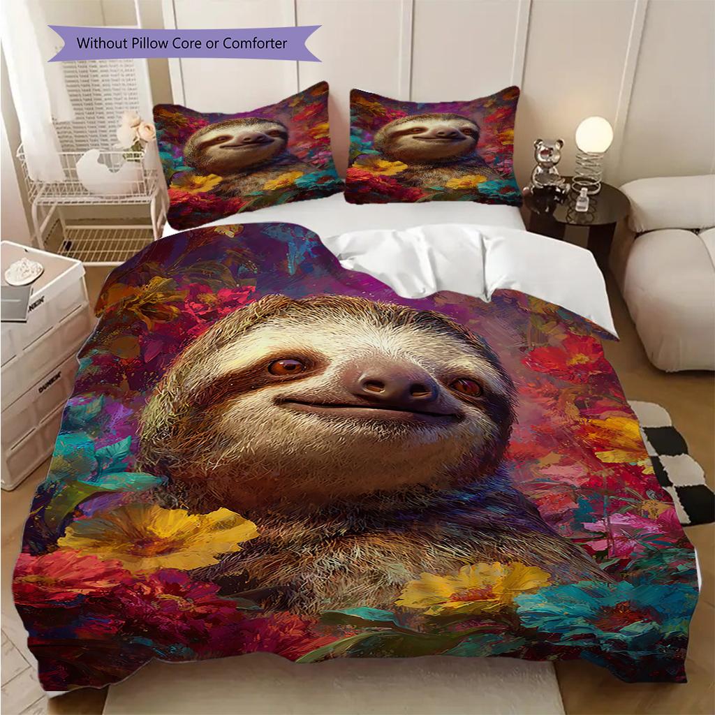 Sloth Pattern Bedding Quilt Set Quilt Cover Pillowcase Home Decoration Birthday Gift (1 * Duvet Cover + 2 * Pillowcase, Without Core)