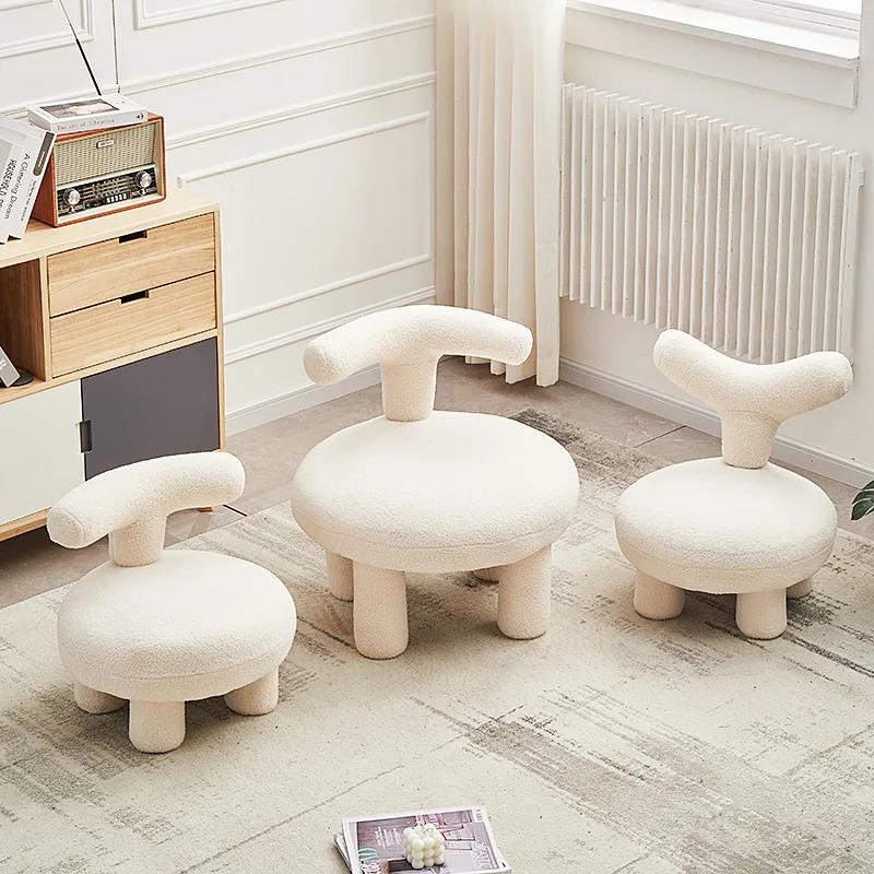 Nordic Lamb Wool Leisure Armchair - Fabric Low Stool for Living Room/Bedroom/Lazy Space