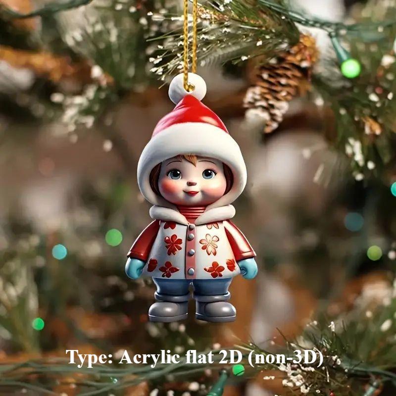 2025 New Product Christmas Acrylic Flat 2D Cute Character Car Pendant Acrylic Flat Car Rearview Mirror Decoration Pendant Set