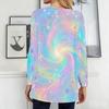Women Plus Size Round Neck Long Sleeve Black Multicolor Printed Loose Longline T Shirt With Pockets