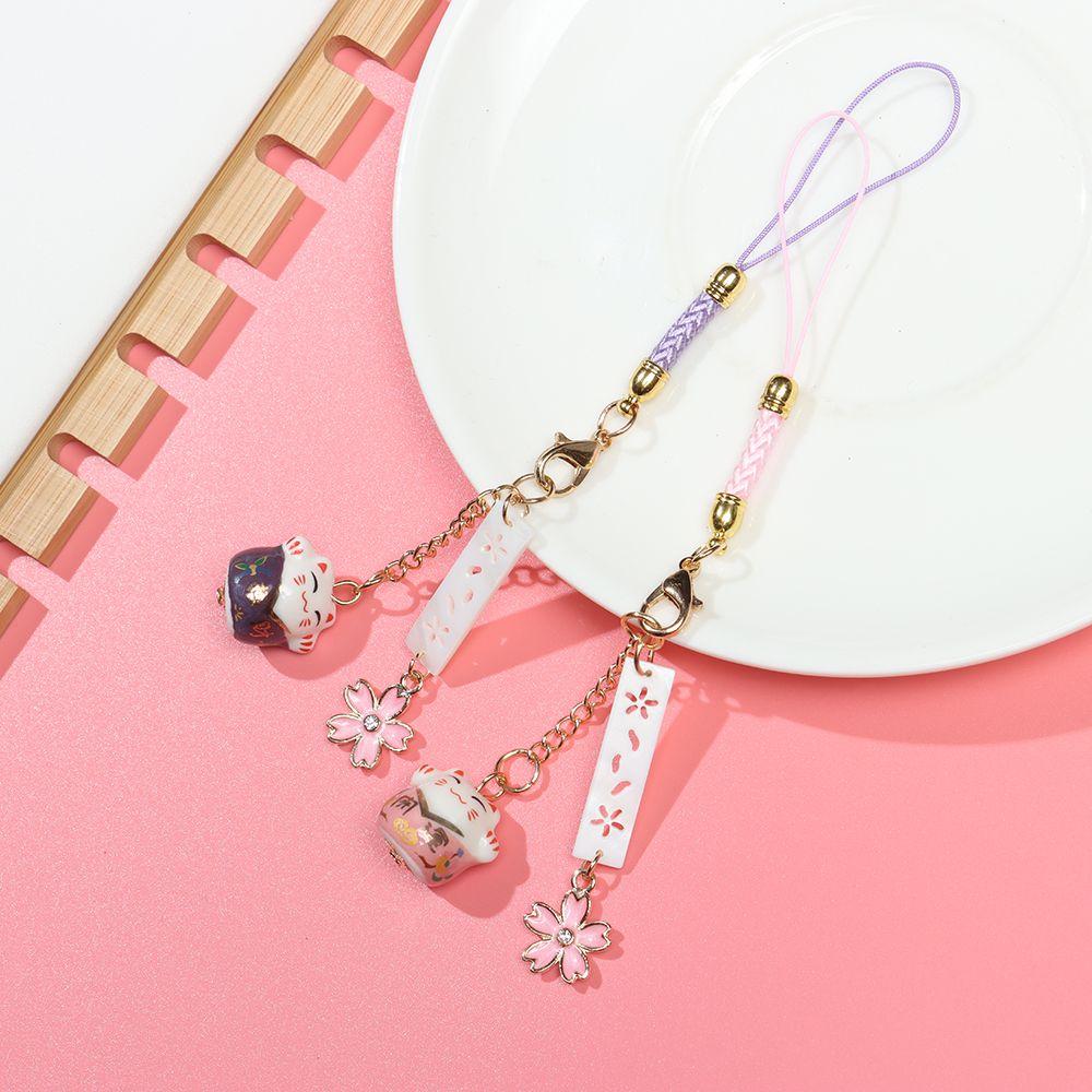 Hang Rope Keychain Wrist Rope Sakura Lucky Cat Phone Lanyard Anti-lost Lanyard Phone Strap Lanyard