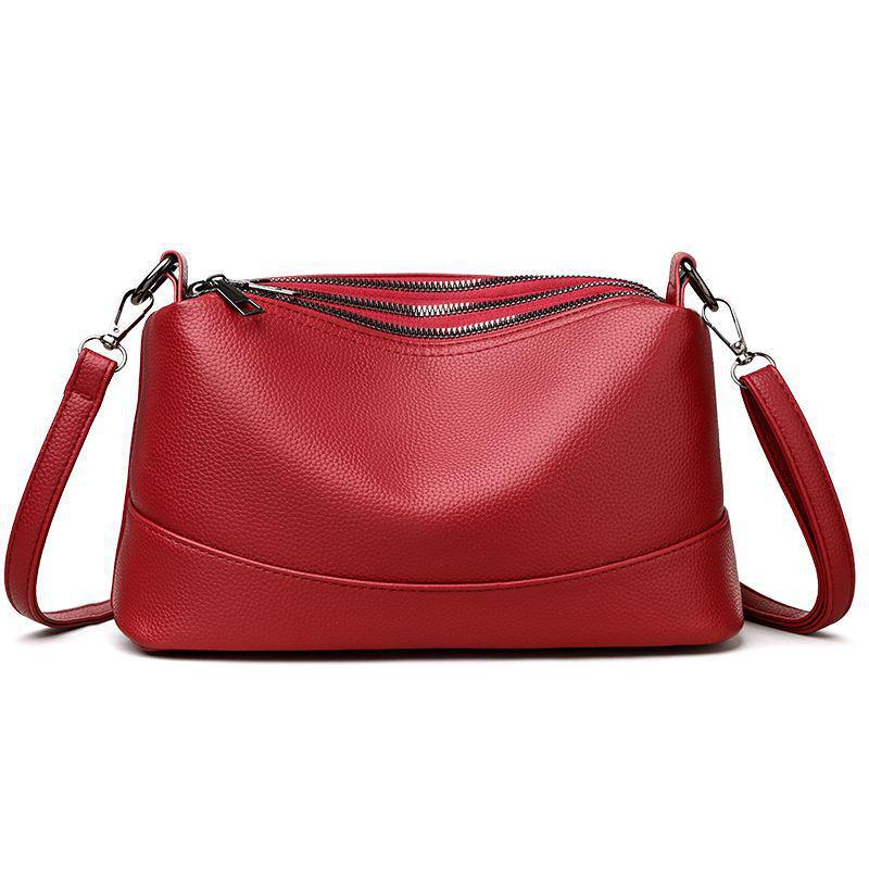 2026 Women s Luxurious Soft Leather Shoulder Bag with Multi-layer Zippers and Large Capacity красный