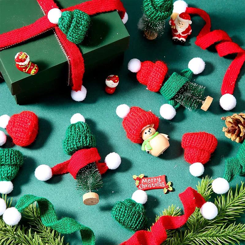 Christmas Mini Knitting Hats Doll Hat Scarf Material For Crafts DIY Ornament Cute Doll Clothes Accessory Sewing Craft Supplies