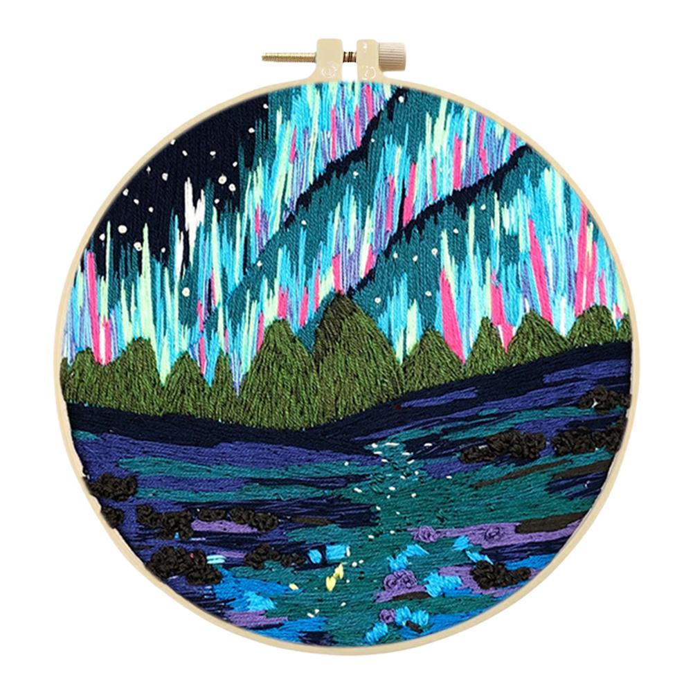 Aurora Stamped Cross Stitch Embroidery Kits with Hoop Cloth Color Thread