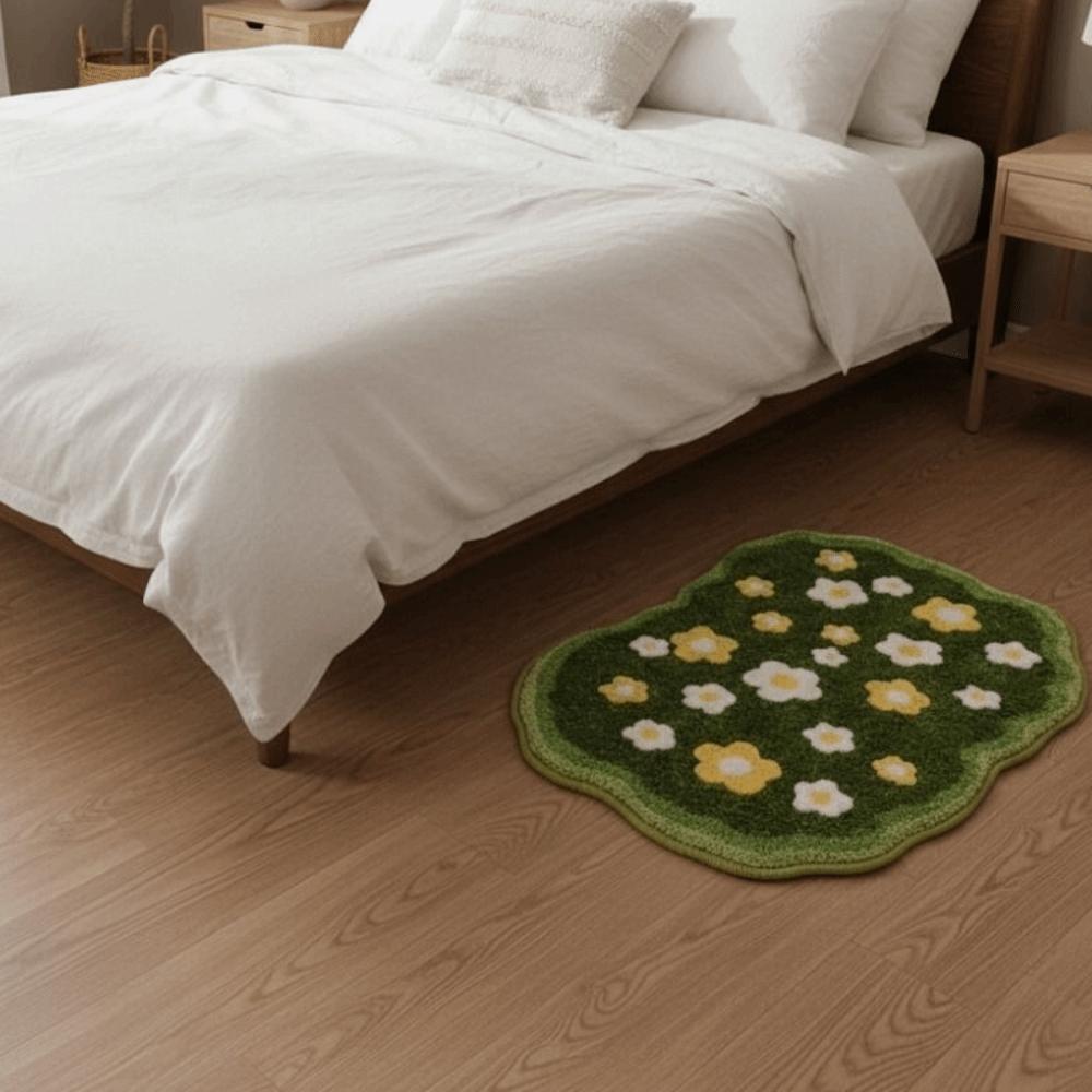 Thickened Moss Rug Absorbent Bedside Small Carpet Flower Pattern Bathroom Mat Bedroom