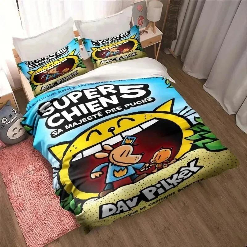 DOG MAN Set Biancheria da Letto con Fantasia Cartone Animato Carino Set Copripiumino Singolo Matrimoniale Letto King Size Set Biancheria da Letto per Camera da Letto di Ragazzi Adulti Lenzuolo Anime