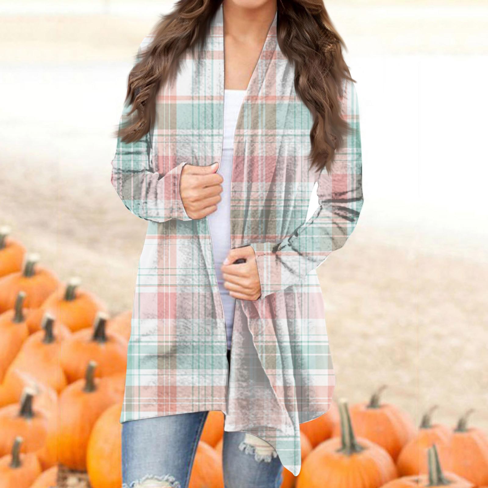 

Women s Casual Fashion Plaid Print Half-open Collar Mid-length Irregular Hem Cardigan Jacket M