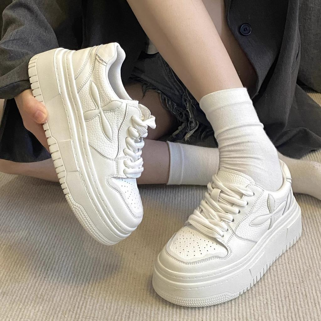 Pantofi Albi Noi Pantofi de Damă Stil Clasic cu Platformă Suprafață din Plasă Pantofi de Toamnă și Primăvară Potriviți cu Orice Pantofi Tip Pâine