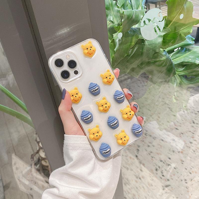 For Iphone 17 Pro Cartoon Drip Glue Phone Case Apple 16 Plus Bear 15 Transparent 14 Glitter 13
