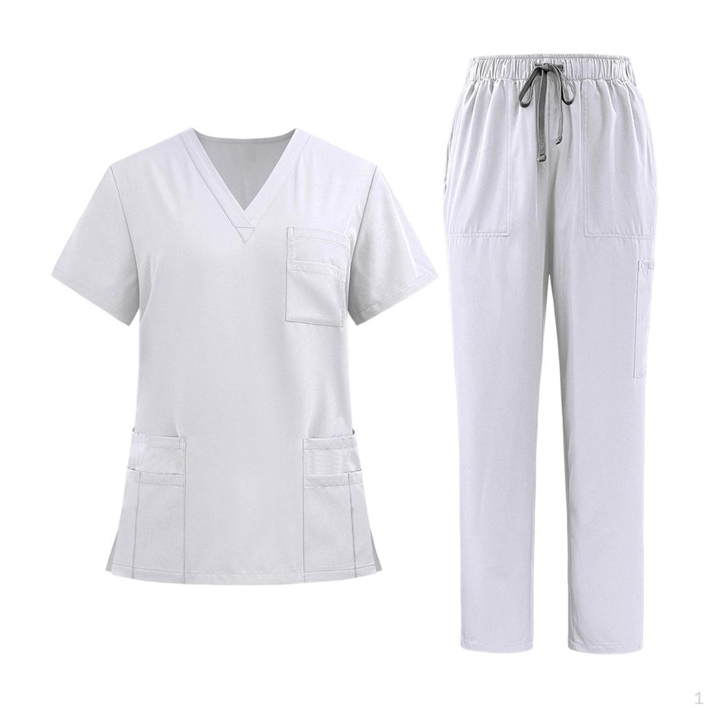 Unisex Scrubs Set Elastic Waist Modern Nurse Uniform for Women Men Beauty Salons