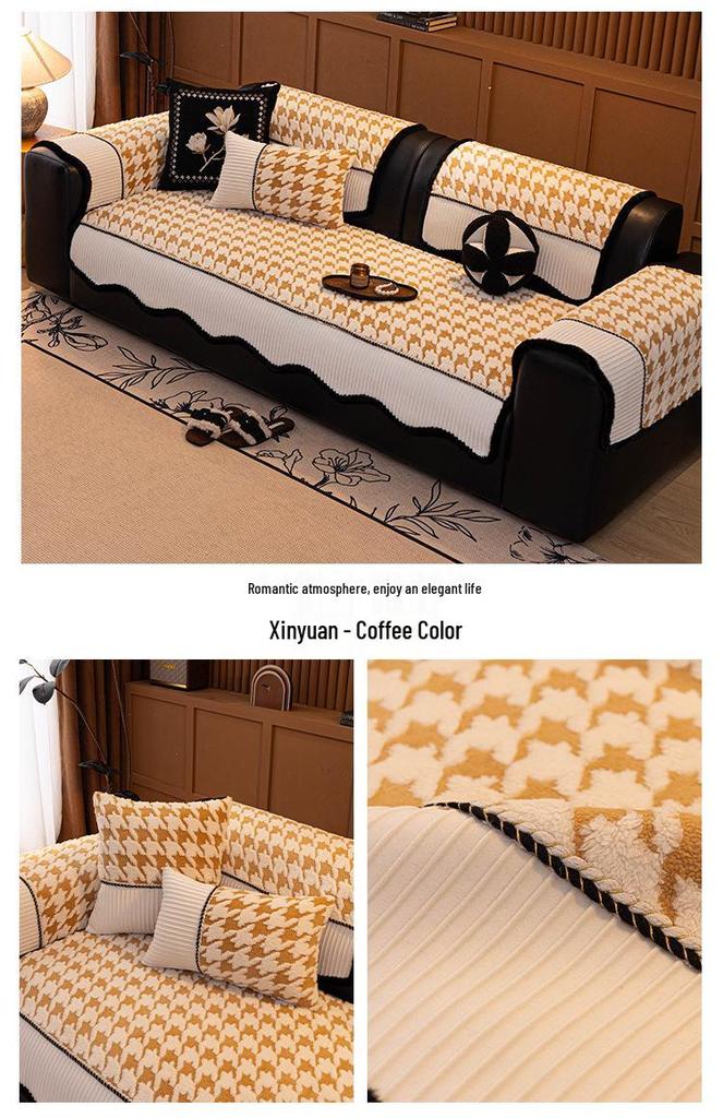High-End Fluffy Houndstooth Patchwork Sofa Cushion - Non-Slip Seat Cover 2026