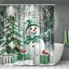 4Pcs Bathroom Shower Curtain Set Merry Christmas Winter Print Bathroom Curtain With 12 Hooks Non Slip Rugs Toilet Cover Mat Bathroom Partition