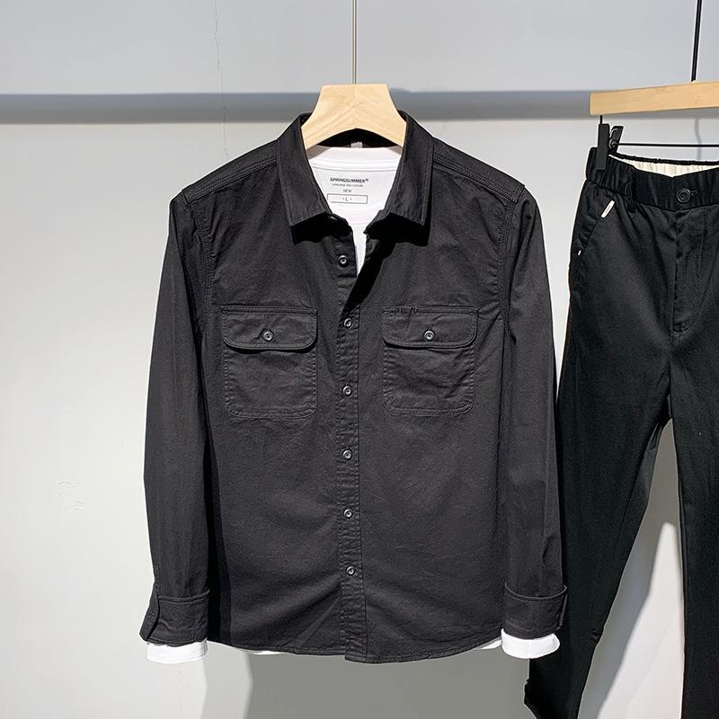 Men's Dual Pocket Long Sleeve Button Down Shirt Casual Cotton Streetwear Top