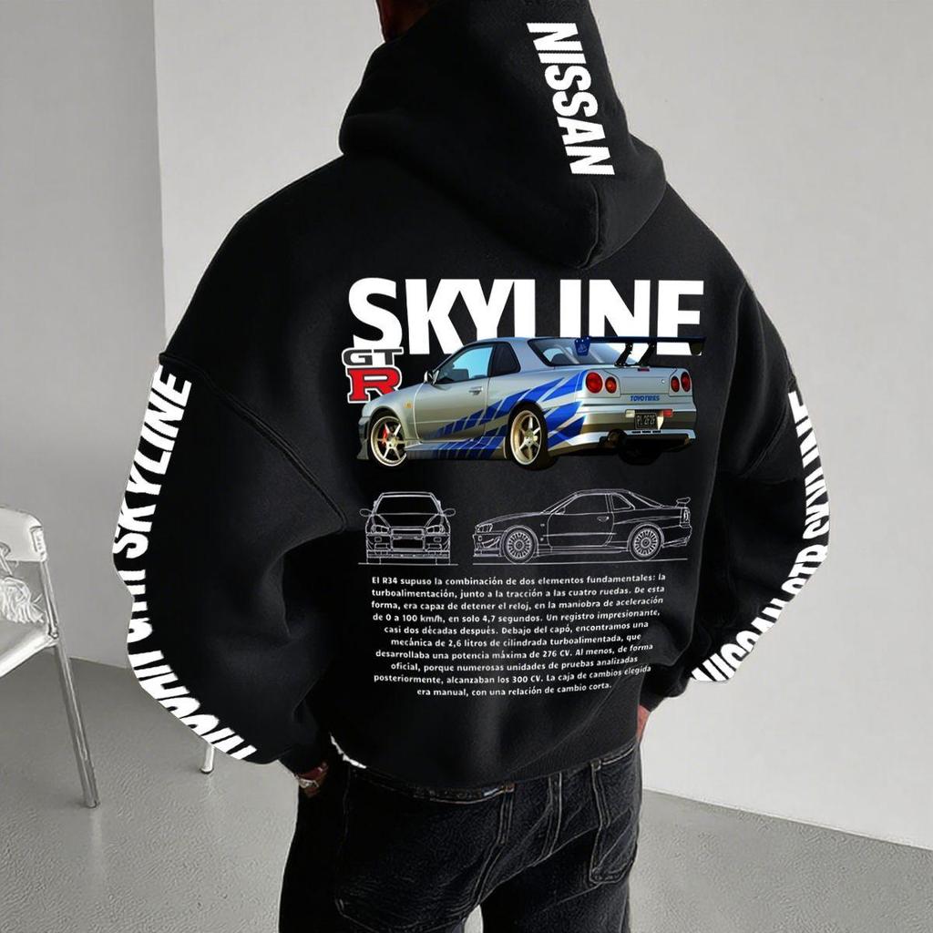 Evropsko-americká mikina s potiskem auta pro muže, ležérní, volný střih, dlouhý rukáv