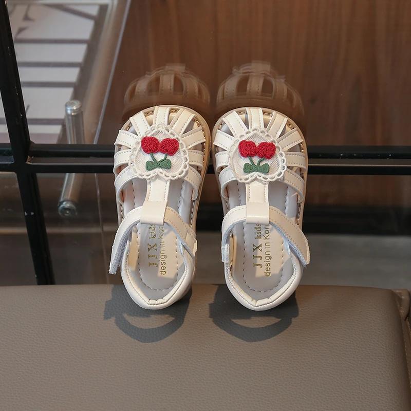 New Summer Baby Girls Sandals Pu Leather Cartoon Strawberry Children's Beach Sandals Non-slip Sole Kids Shoes 21-30