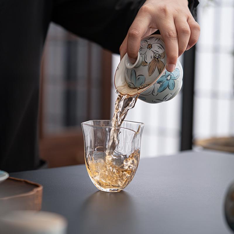 Ice Grey Underglaze Tureen Sancai Hand-painted Floral Tea Bowl Japanese Cherry Blossom Ceramic Gaiwan Chinese Kung Fu Teaware