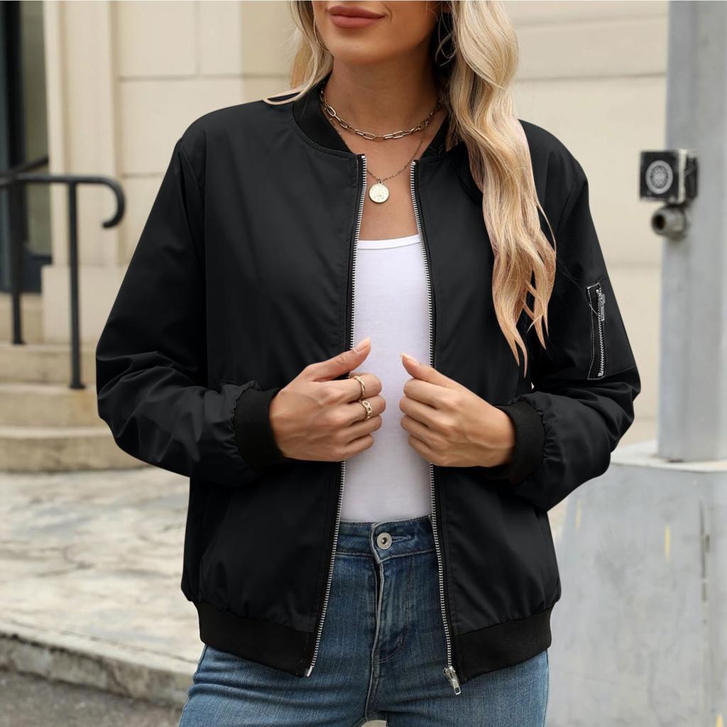 Women's Loose Comfortable Casual Fashionable Solid Color Long Sleeved Zipper Pocket Jacket