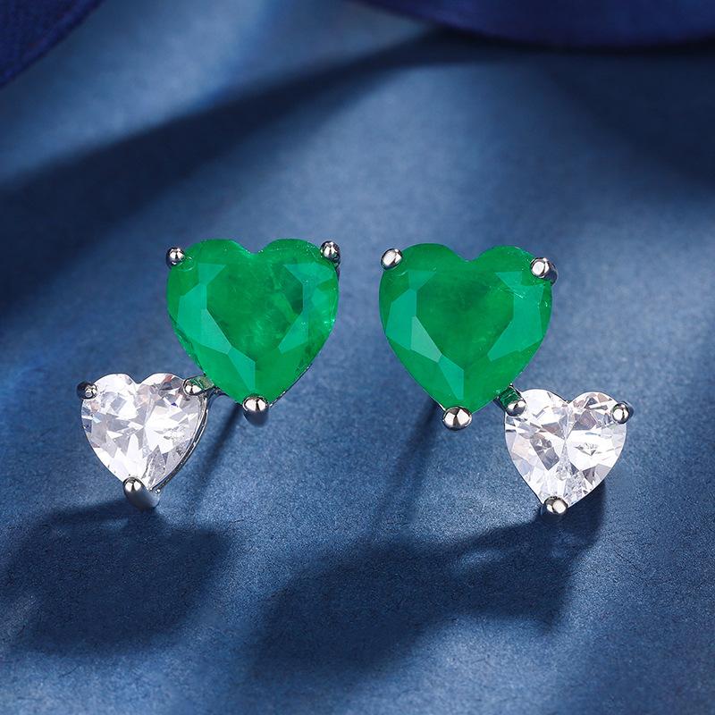 Jewelry Copper Bottom Gold-Plated Simulation Color Treasure Heart-Shaped Pendant Earrings Versatile Set Women 15 * 15-9 * 9