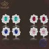 WUIHA Vintage 925 Sterling Silver 6 * 8 MM Sapphire Ruby Emerald High Carbon Diamonds Gemstone Ear Studs Earrings Fine Jewelry