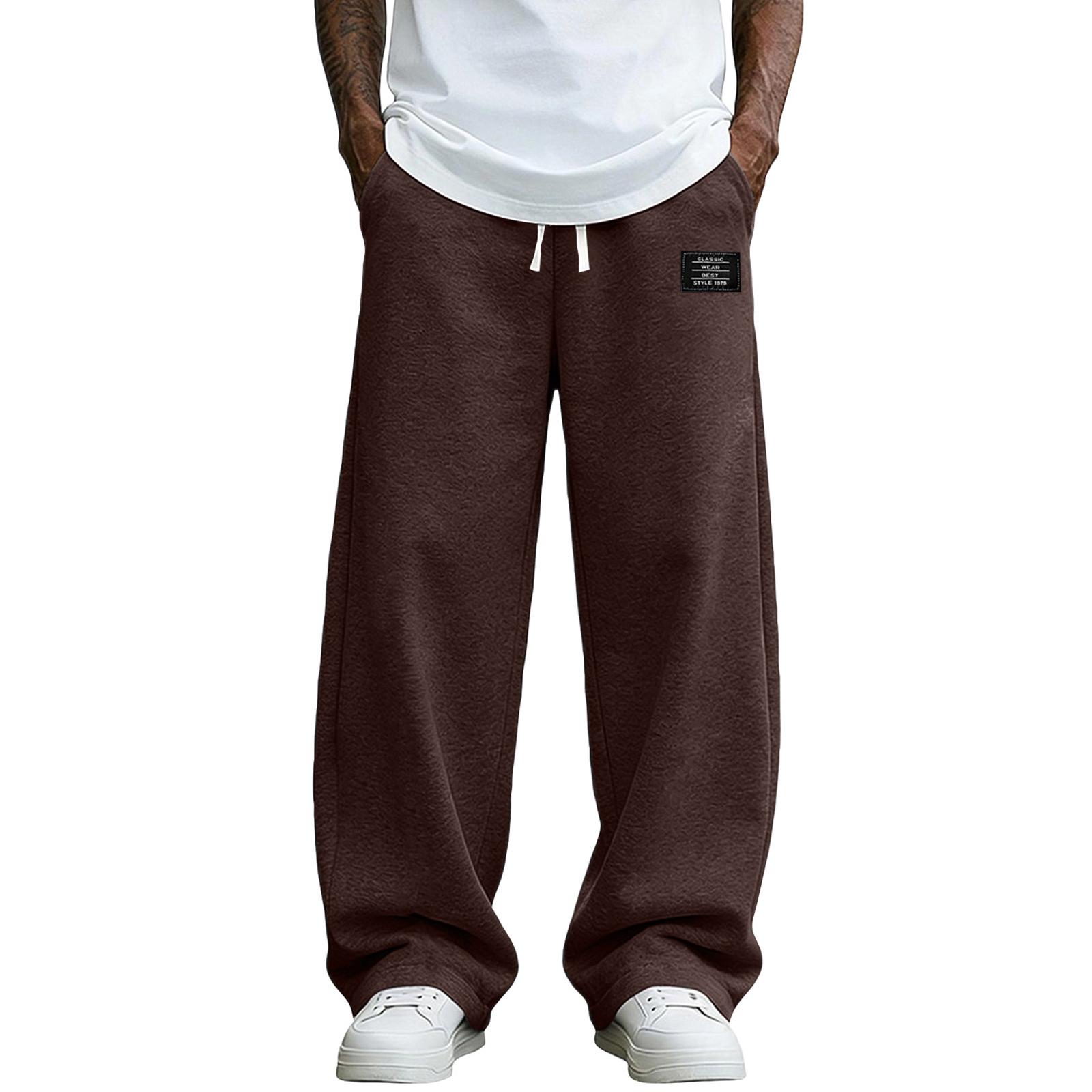 Heima B Heren losse wijde sweatpants met verstelbare trekkoord tailleband en opgestikte zakken Casual atletische broek S koffie