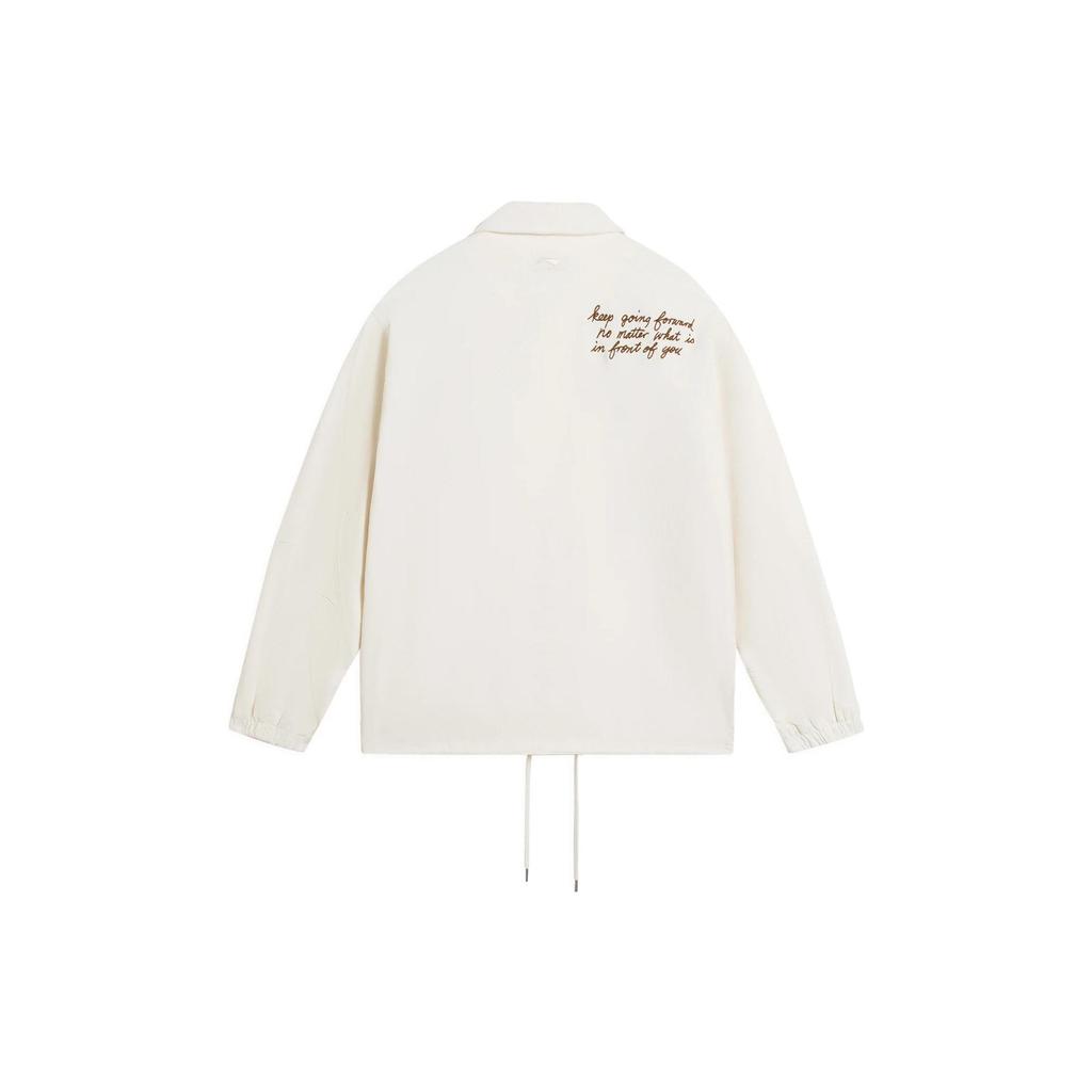 Li Ning Logo Print Polo Collar Loose Casual Jacket Men Jacket Off-White AFDRA43-2
