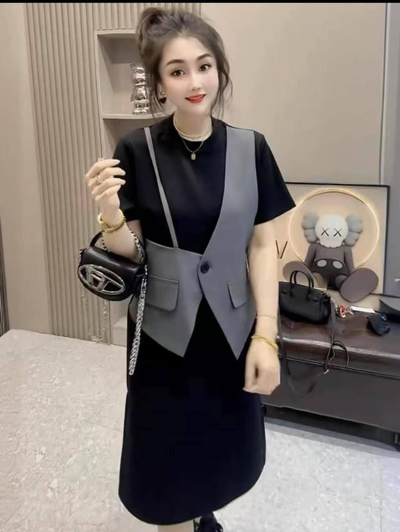 

Women s Trendy Summer Slimming Patchwork Midi Dress Large серый