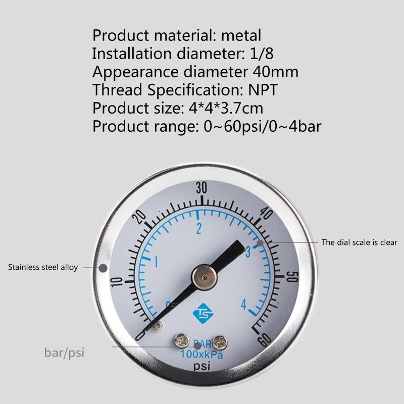 Upgraded Pressure Gauge 1/8" Thread Pressure Gauge Mini Pressure Gauge Steel for Shell & Brass Thread Shatter-proof Gaug