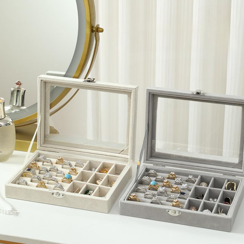 Deluxe Glass Window Jewelry Box with Velvet Interior for Earrings Rings and Bracelets