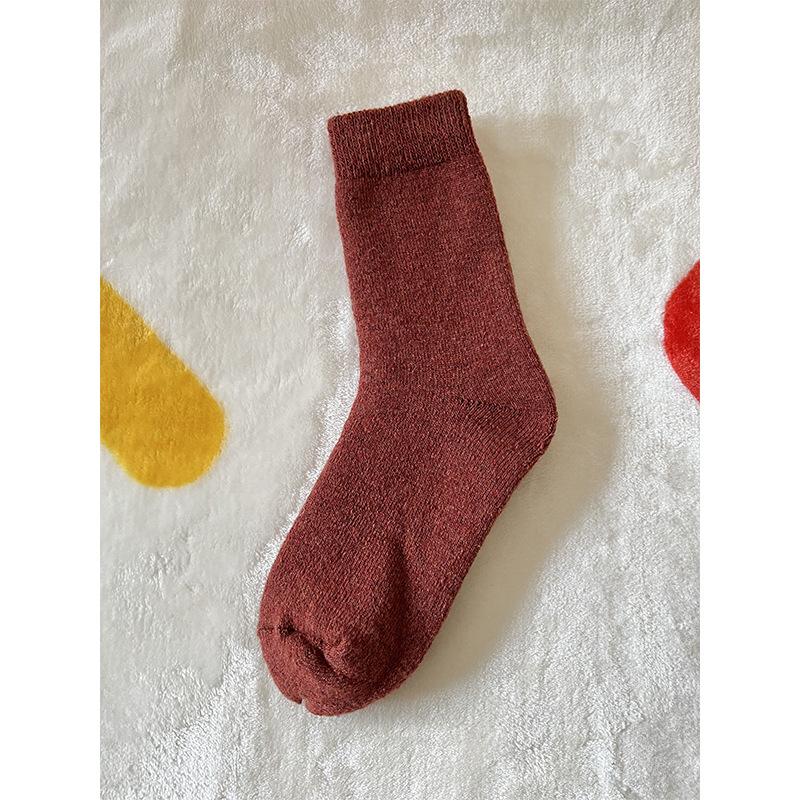 Winter Padded Thick Warm Socks - Wool Pure Color, Men's and Women's Mid-calf Socks, Simple Cable Knit Floor Socks