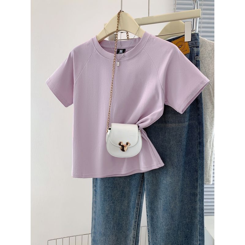 

Модный стиль Французский стиль Ретро Забавный мультяшный принт Реглан Короткий Прилегающий Стройнящий Короткий рукав Женский Летний Сексуальный Модный Purple (pure color) XL