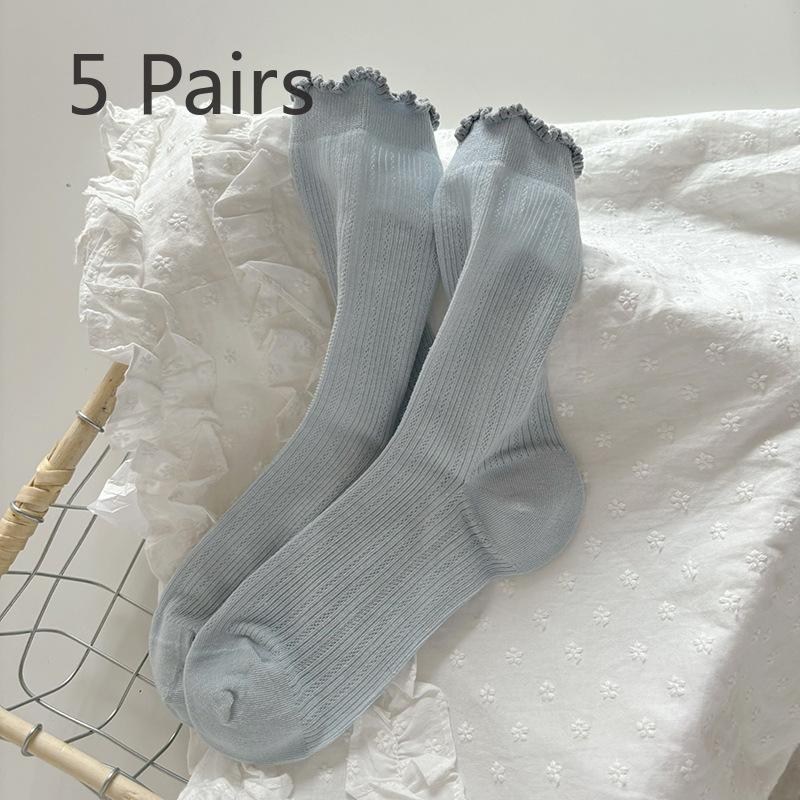 

5 пар женских летних тонких полых милых кружевных носков без косточек 5 Pairs синий
