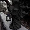 LED Witch Lantern Ornament Halloween Faceless Ghost Sculpture Holding Lantern Vintage Resin Witch Statue for Yard Patio Lawn Decor