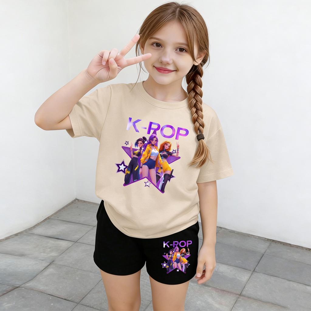 Children's Casual Short-sleeved Printed Short-sleeved Top And Shorts Two-piece Set