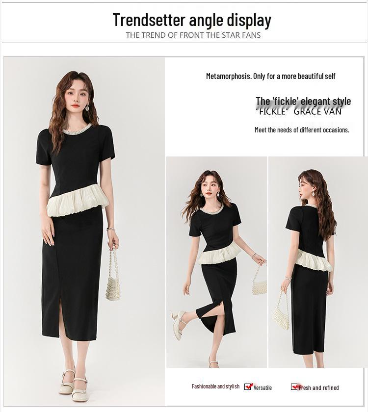 Summer Celebrity Chic Beaded Two-Piece Set with Ruffle Slit Skirt