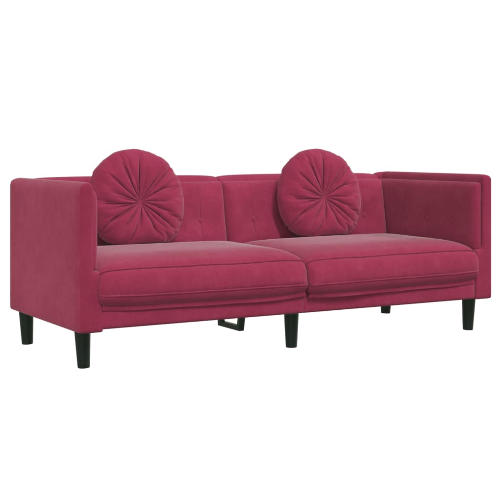 3 piece sofa set with cushions wine red velvet