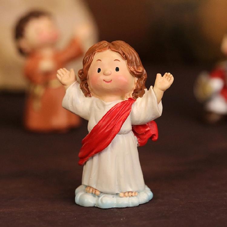 Christmas Resurrection Ornament Set with Handmade Resin Characters and Soft LED Glowing