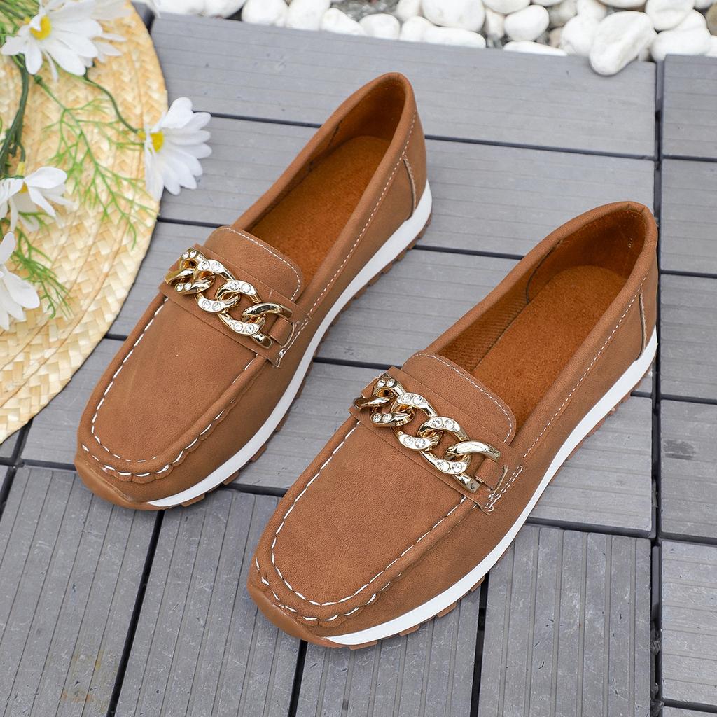 Soft Sole Slip-on Women's Loafers Fashion Chain Decors Anti-slip Casual Shoes for Women Office Ladies Comfortable Flat Footwear
